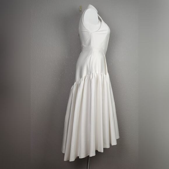 Alice + Olivia Diana Off White Sleeveless Structured Midi Dress Size 14 - Picture 3 of 16